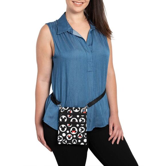 Disney Mickey & Minnie Mouse Passport Bag All-Over Print Travel Crossbody Purse - Picture 4 of 10